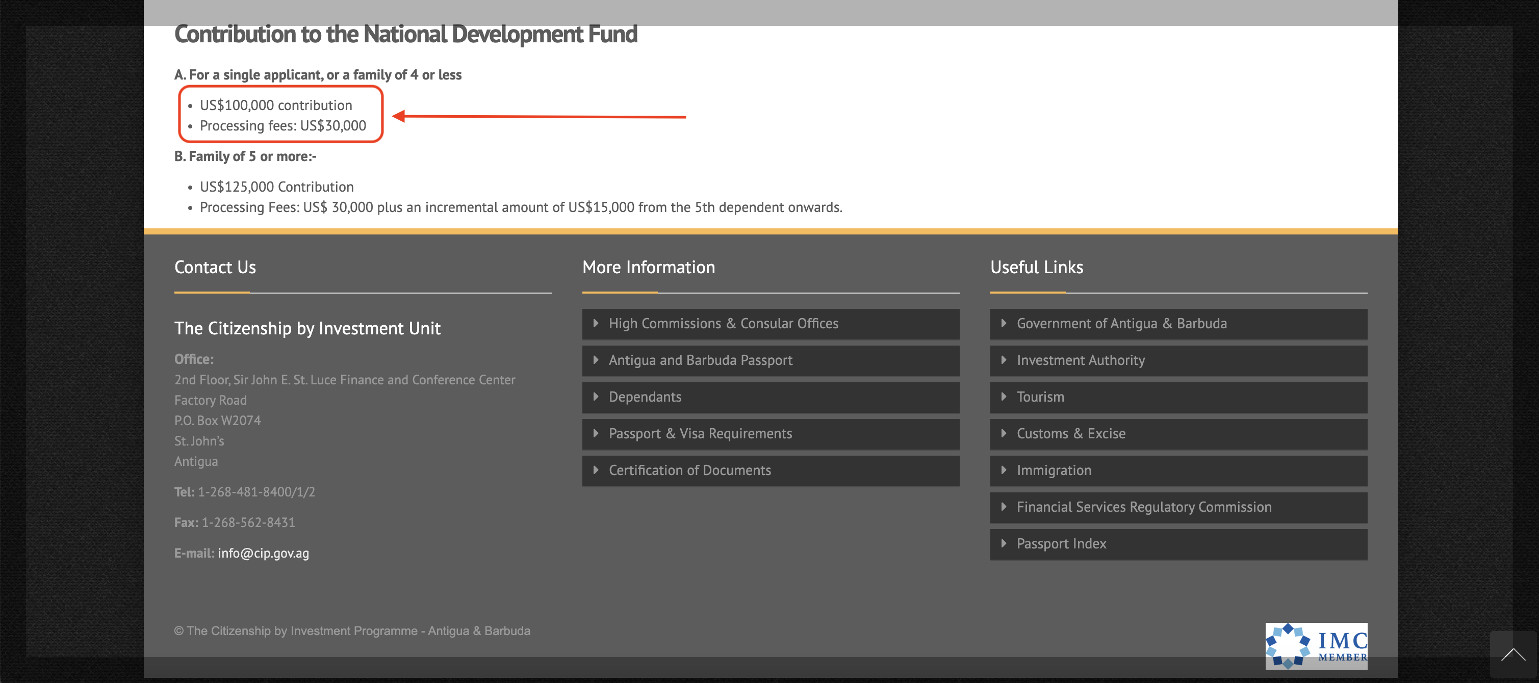 Screenshot taken from the official website of Antigua and Barbuda Citizenship by Investment Programme.